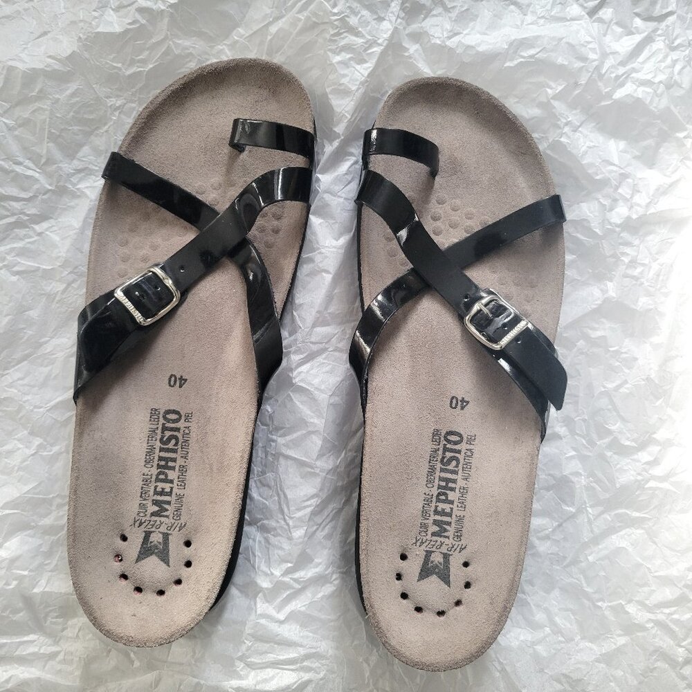 Mephisto Black Hera Sandals Patent Leather Size 40